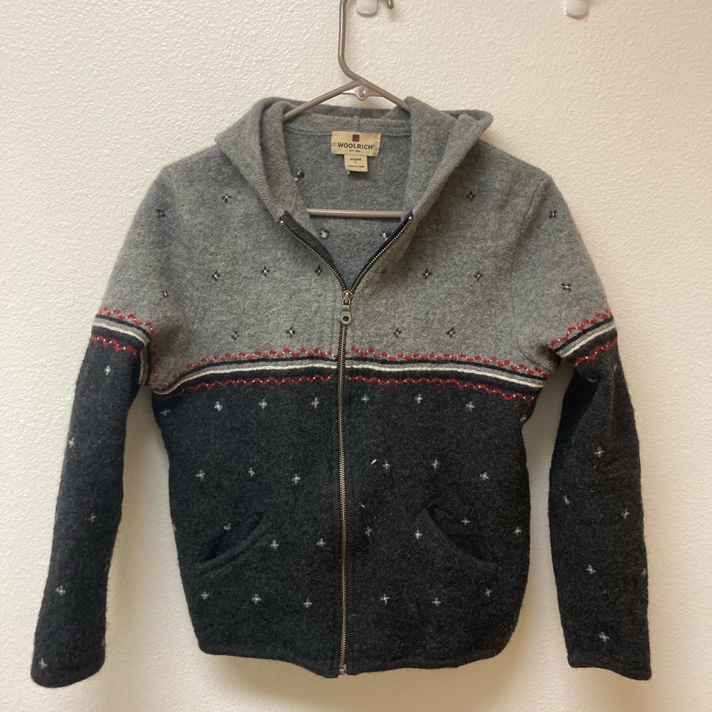 Woolrich Zippered Color Block Hooded Cardigan (L) - image 1
